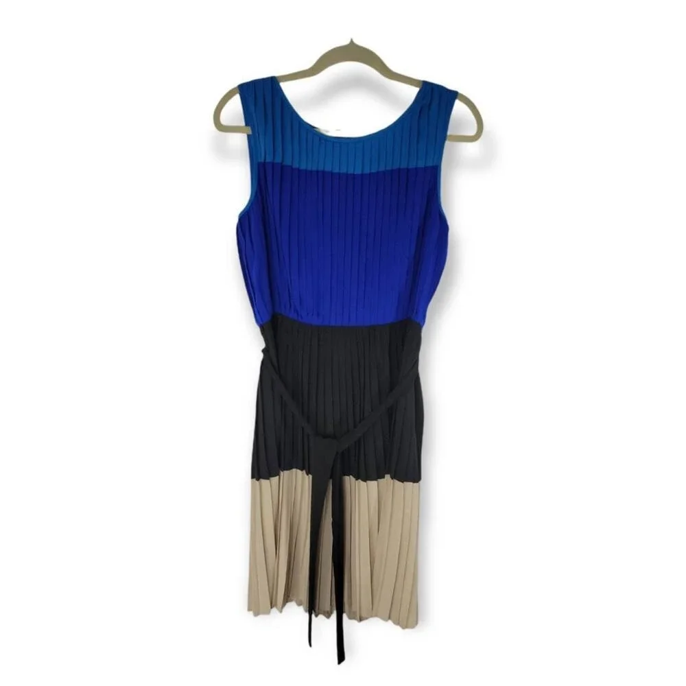 Calvin Klein Colorblock Pleated Knee Length‎ Dress 6 Work Wedding Guest Office